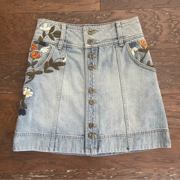 Free People Jackson Embroidered Denim Skirt 30 - Picture 6 of 7
